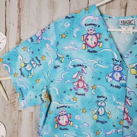 Simply Basic Button-Down Scrub Shirt Blue Size Large - Picture 4 of 9